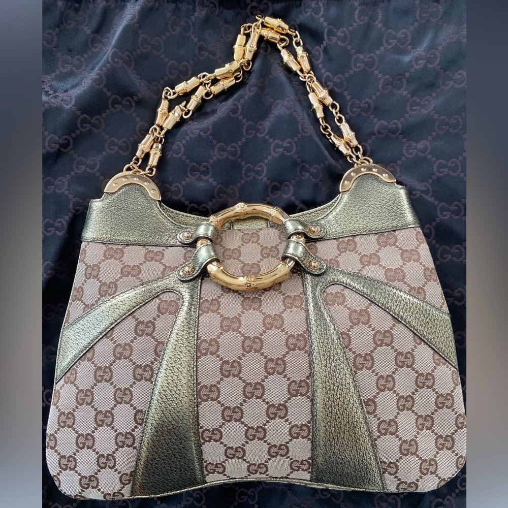 GUCCI Monogram Bamboo Chain Tom Ford Shoulder Bag Metallic